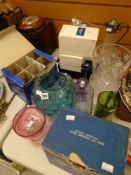 PARCEL OF MIXED GLASSWARE including cut glass vases, paperweights, claret jug etc.