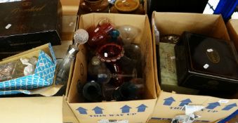 FOUR BOXES OF VARIOUS BOXED & LOOSE GLASSWARE ETC