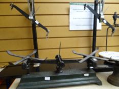TWO VINTAGE AVERY BALANCE SCALES together with a cast metal Forge weighing scale
