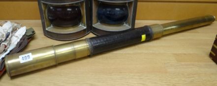 AN ANTIQUE BRASS AND LEATHER BOUND TELESCOPE the brass engraved with 'Jenkins,Tonmawr Margam 1860'