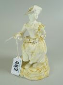 A BELIEVED DERBY BISQUE MODEL of a seated female with trail of flowers, 12cms high