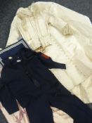 A VINTAGE SELFRIDGES BOY'S SAILOR SUIT, parcel of christening gowns, a Victorian ivory silk