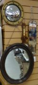 THREE VINTAGE MIRRORS with fretwood barometer thermometer