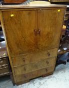 A VINTAGE FLAME MAHOGANY TALLBOY with three drawer base together with a modern pine-effect