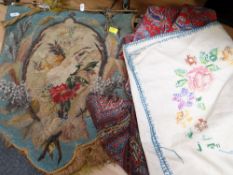 A PAIR OF C19TH BEADWORK BANNERS with gilt metal supports together with a later Liberty Paisley