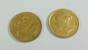 TWO GOLD HALF-SOVEREIGNS dated 1883 and dated 1898