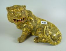 EARLY TWENTIETH CENTURY JAPANESE SATSUMA RECUMBENT TIGER, UNMARKED