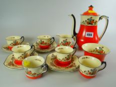 A FIFTEEN PIECE WEDGEWOOD 'MAXINE' VINTAGE COFFEE SET with Wedgewood unicorn mark to the base