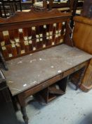A MARBLE-TOP TILE BACK WASHSTAND with centre cupboard to the base