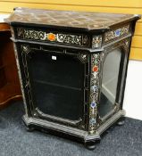 C19TH EBONISED INLAID PIER CABINET or small credenza decorated with scroll foliage and figures