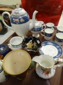 A WEDGEWOOD BLUE SIAM PART COFFEE SET, Carltonware 'Rouge Royal' vase, Mason's ironstone ginger