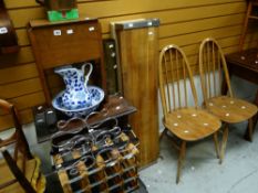 A PARCEL OF ITEMS to include small sewing box, barley twist side table, IKEA shelves, two Ercol