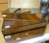 AN ANTIQUE WALNUT WRITING BOX and vintage stationery contents including advertising pencils, and