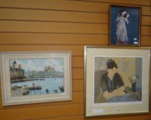 A LIMITED EDITION PRINT, 68 OF 200 OF A SEATED FEMALE, signed, together with watercolour of a