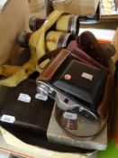 PAIR OF VINTAGE LEATHER COVERED BINOCULARS together with a selection of vintage viewfinder's and