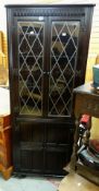 PRIORY LINENFOLD JACOBEAN STYLE GLAZED CORNER CUPBOARD