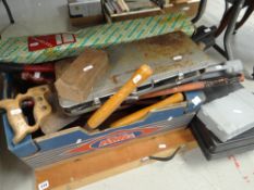 WALLPAPER PASTING TABLE, parcel of various tools etc.