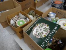 FIVE BOXES OF MAINLY VINTAGE STAFFORDSHIRE TEAWARE, two boxed items of Portmeirion 'Botanic