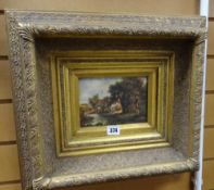 MILTON DRINKWATER oil on canvas - rural dwelling beside a river with trees, signed, 10 x 16cms