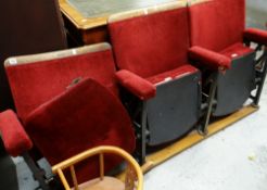 THREE VINTAGE CINEMA SEATS from a Rhondda cinema in need of renovation, together with a small