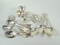 COLLECTION OF SILVER SPOONS separated into a set of five and a set of eight and sundry flatware