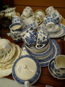 TWO TRAYS OF MIXED TEAWARE including Wedgewood, Ashford, Willow etc.