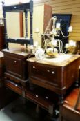 PARCEL OF FURNITURE to include two mahogany commodes, umbrella stand and narrow two-drawer sofa