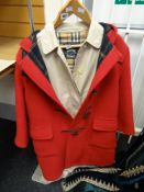 A VINTAGE BURBERRY FOR HARRODS BROWN RAINCOAT, together with a classic British duffel coat by
