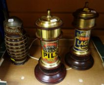 BREWERIANA being a German stoneware stein with pewter hinging lid and thumb-spur, the body motif