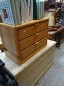 A GOOD STRIPPED PINE TWO-SECTION HINGE TOPPED BLANKET BOX together with a small Hulsta railbacked