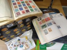 A BOX CONTAINING SIX VARIOUS STAMP ALBUMS containing British & foreign stamps, parcel of loose