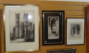 ANDREW AFFLECK two etchings - being a cathedral and a magnificent cathedral doorway, signed, 56 x