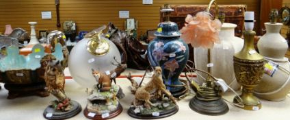 PARCEL OF TABLE LAMPS & COUNTRY ARTISTS ANIMAL FIGURES