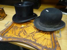 AN ANTIQUE POKERWORK WOODEN TRAY with twin-handles and floral art nouveau decoration 50cms wide,