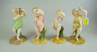 A SET OF FOUR ROYAL WORCESTER PORCELAIN 'RAPHAELESQUE' MODELS OF DANCING PUTTI modelled by James