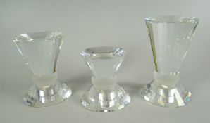 TWO CASED SETS OF SWAROVSKI SILVER CRYSTAL CANDLE HOLDERS large, medium & small