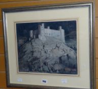 WILLIAM THOMAS WOOD (1877-1958) WATERCOLOUR HARLECH CASTLE IN MOONLIGHT, unsigned, 27 cms x 33 cms