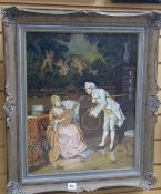 CASPER MINE oil on canvas - interior scene with footman and lady musician seated, signed, 50 x