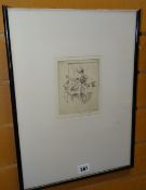 EILEEN SOPER etching - seated infant sewing, entitled on W B Simpson Gallery label 'The Sampler (