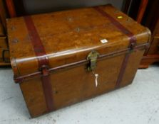 A METAL TRUNK with handles and key
