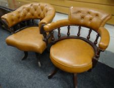BUTTON BACK CAPTAIN'S ARMCHAIR together with similar swivel Captain's office chair (2)