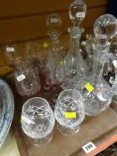 THREE CUT GLASS DECANTERS & DRINKING GLASSES