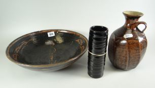 STUDIO POTTERY to include two vases and bowl (3)