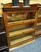 LEBUS THREE SECTION BOOKCASE having gallery type top 118 cms hgih x 88 cms wide x 36 cms deep