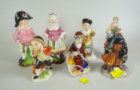 A GROUP OF SEVEN MINIATURE FIGURES including pair of nineteenth century pink lustre decorated