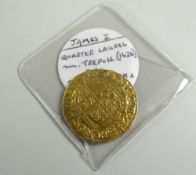COIN believed James I gold quarter laurel, 2.2 grams approximately.