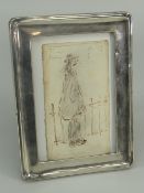 ATTRIBUTED TO L S LOWRY pen and ink and (believed) pastel sketch on a small old note book page - a