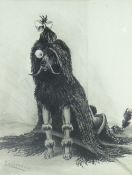 LOUIS WAIN pen and ink with pencil - dog in caricature with robe-like fur and monocle, signed, 30.