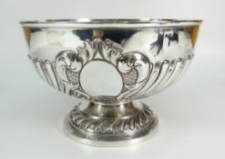 LATE VICTORIAN SILVER CIRCULAR PEDESTAL BOWL OF FLUTED FORM with blank oval cartouche within