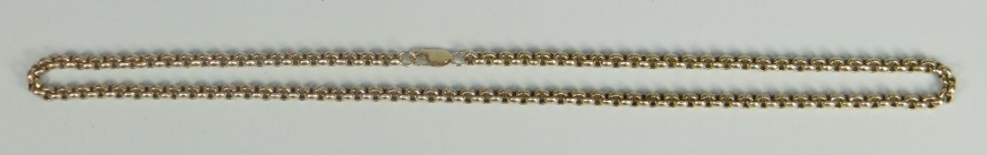 9CT YELLOW GOLD ROLO CHAIN, 56.5 CM LONG, 49.4 GRAMS APPROXIMATELY. Condition Report: Good overall
